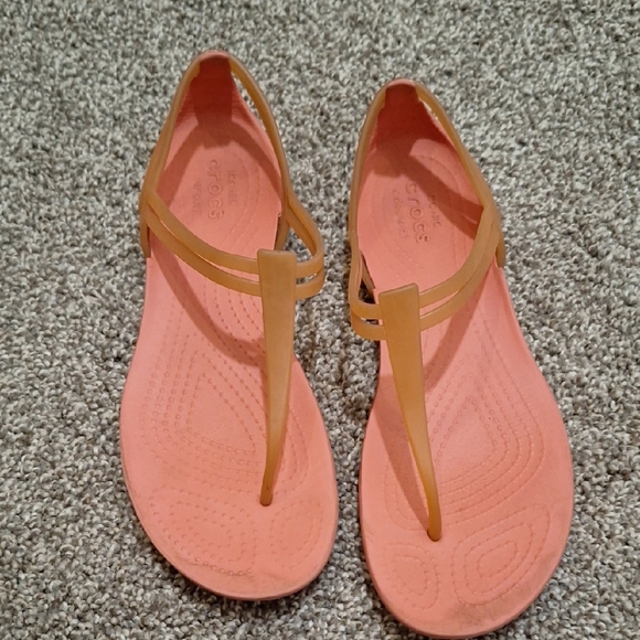 CROCS Shoes - CROCS Isabella T-strap Women's Sandals in Orange and Peach Size 7